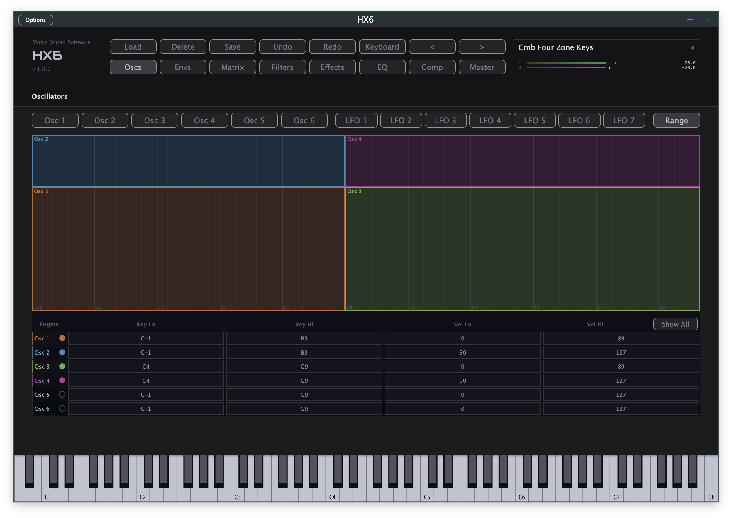 HX6 key and velocity zone editor